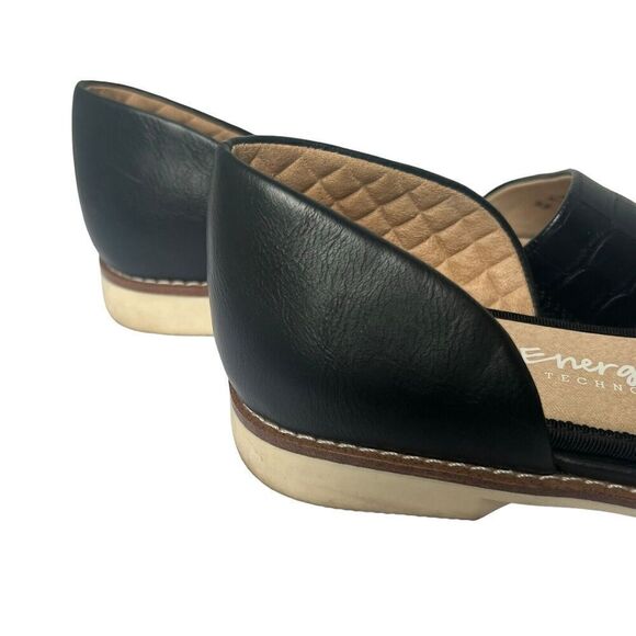 DR SCHOLLS Black Faux Croc Cut Out D'Orsay Flats Shoes 7 Slip On Comfort - Picture 8 of 12